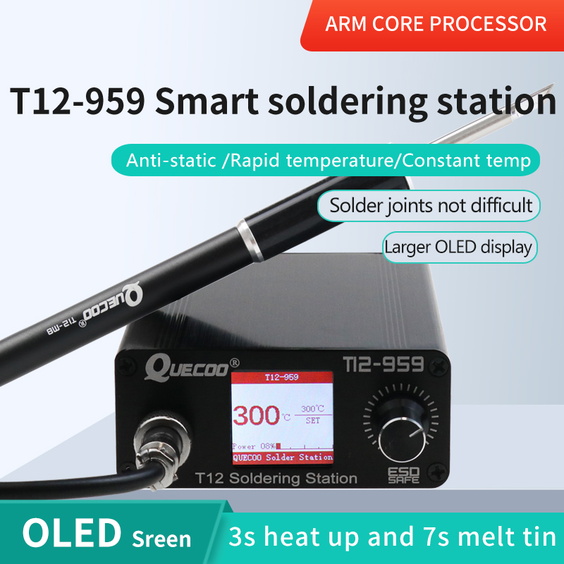 Soldering Station T12 Oled - T12-959 V5.1 はんだ付けステーション 電子はんだごて OLED大型デジタルディスプレイと5ピンM8ハンドルはんだごてチップ