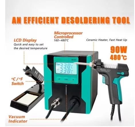 Desoldering Gun Vacuum Electric - ESD安全対策済み SS-331H デジタル電動はんだ除去ポンプ LCDディスプレイ 220V オートスリープ