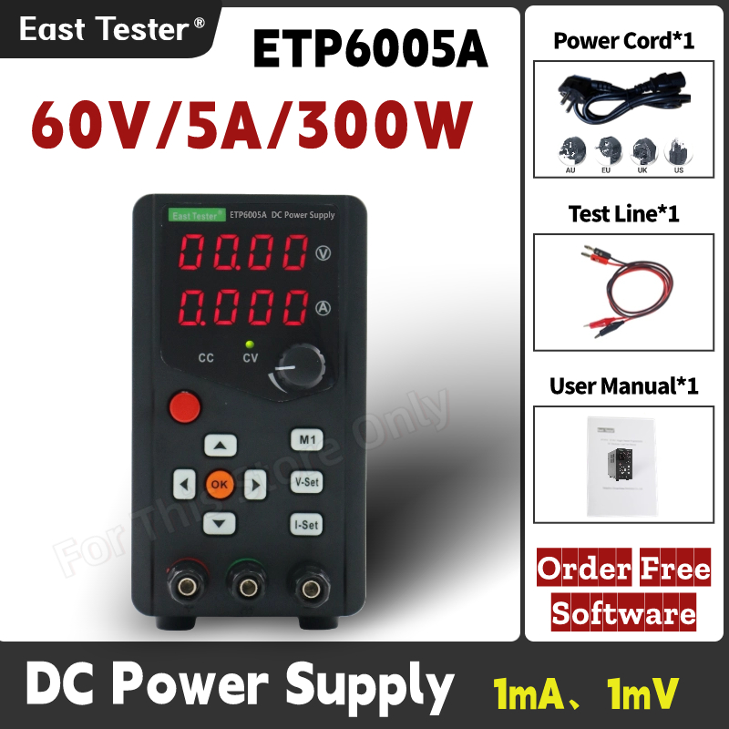 Programmable Dc Power Supply 60V 5A - プログラム可能なDC安定化電源、シングルチャンネル、4つのLEDデジタルディスプレイ、高効率、etp6005a、60v、300w